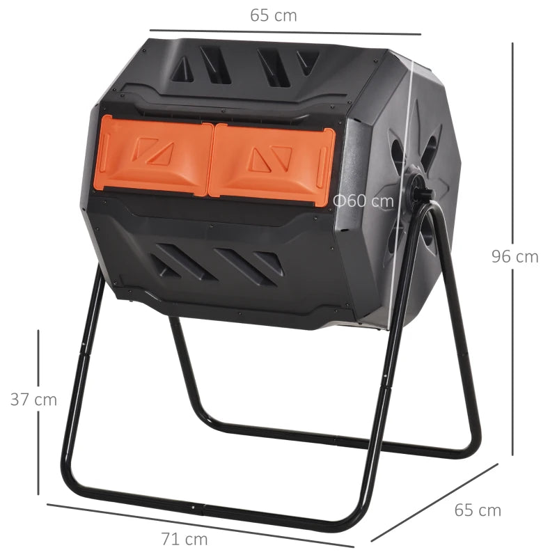 Orange Dual Chamber 160L Rotating Compost Bin for Garden
