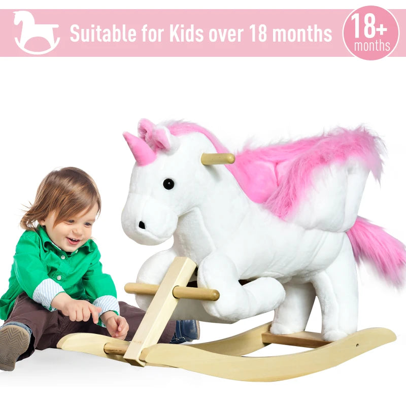 Plush Unicorn Rocking Horse Toy with Music | Wooden Base Rocker for Kids Ages 1.5-3 Years | Fun & Safe