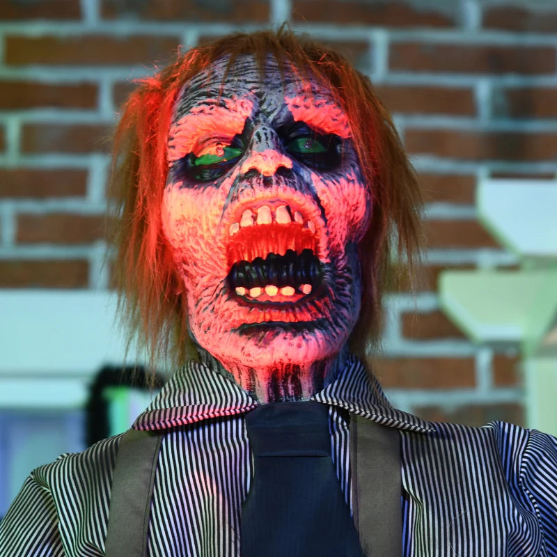 5.5ft Life-Size Chainsaw Killer Halloween Animatronic with Light-Up Eyes & Sound Activation – Scary Indoor Party Decoration