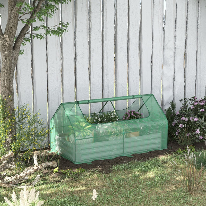 Green Steel Raised Garden Bed with Greenhouse, Planter Box & Roll-Up Window