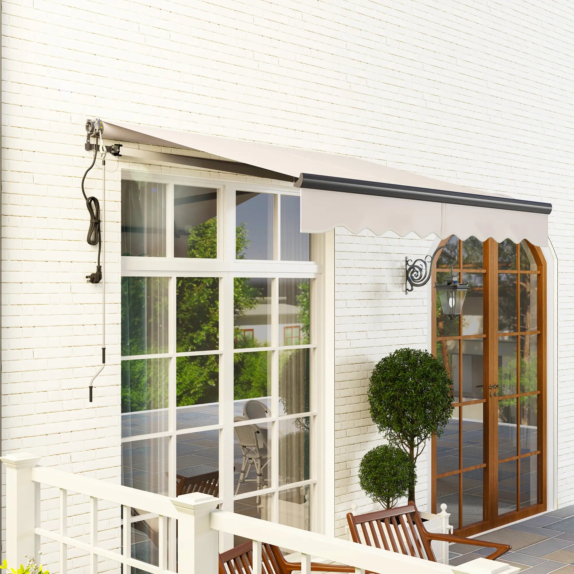 Beige 2.5m x 2m Electric Awning with Remote Controller - Aluminium Frame,  UV30+ Sun Shade Canopy for Garden Patio Deck