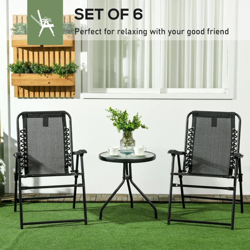 6-Piece Black Outdoor Folding Chair Set with Armrests