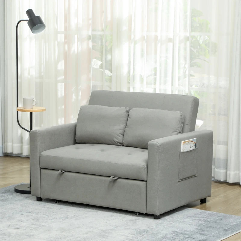 Light Grey Velvet-Feel Two-Seater Sofa Bed for Stylish Living Spaces