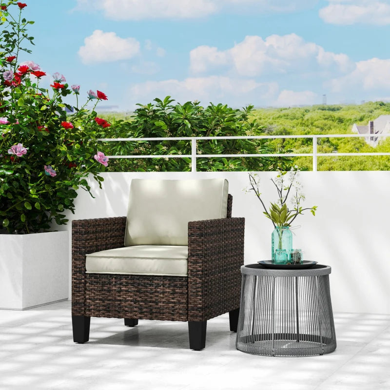 Brown Rattan Armchair with Cushions - Single Size
