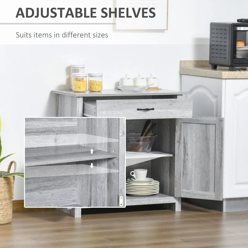 Farmhouse Barn Door Sideboard Storage Cabinet - Grey Grain Coffee Bar for Living Room - Rustic Home Decor