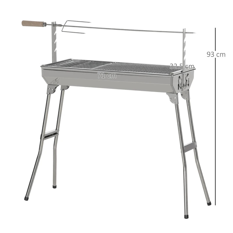 Portable Charcoal BBQ Rotisserie Grill - Foldable Legs, Black