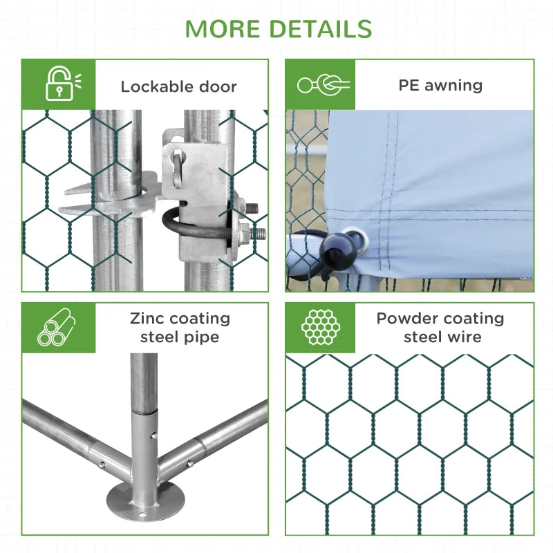 Galvanised Walk-in Chicken Coop & Rabbit Hutch - 3x2x2m Poultry House with Water-Resistant Cover for Garden