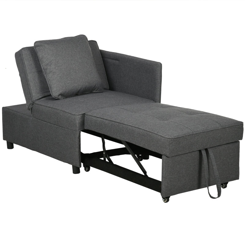 Multi-Functional Grey Sofa Bed with Thick Padding and Magazine Pocket for Living Room Use