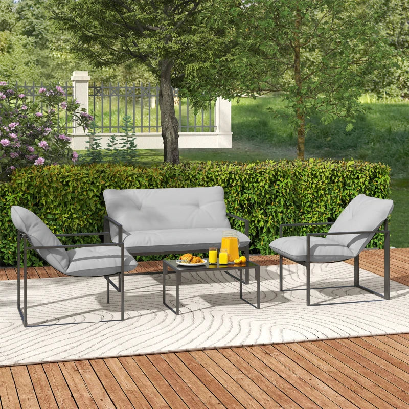 Four-Piece Relaxed Back Outdoor Dining Set in Black and Light Grey for Garden