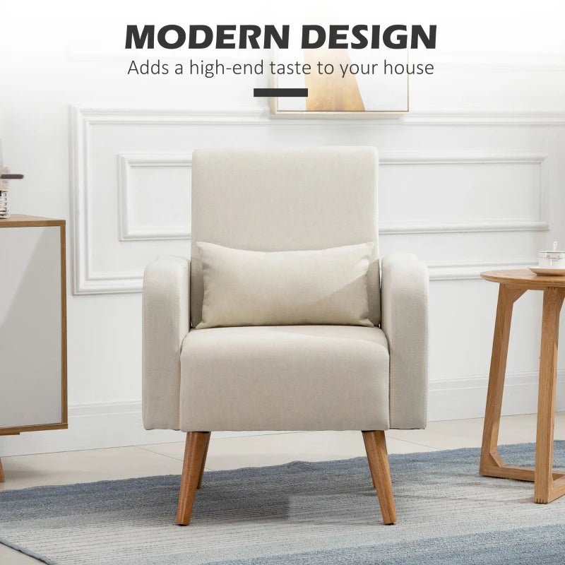 Linen-Touch Accent Chair with Pillow - Upholstered Lounge Sofa for Living Room, Club Chair in Cream