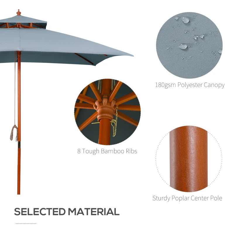 Dark Grey 3x3m Double Tier Patio Garden Umbrella Canopy