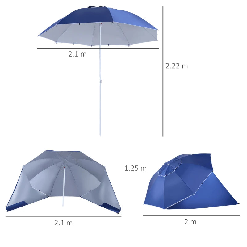 Blue 2m UV Protection Beach Umbrella with Side Panel