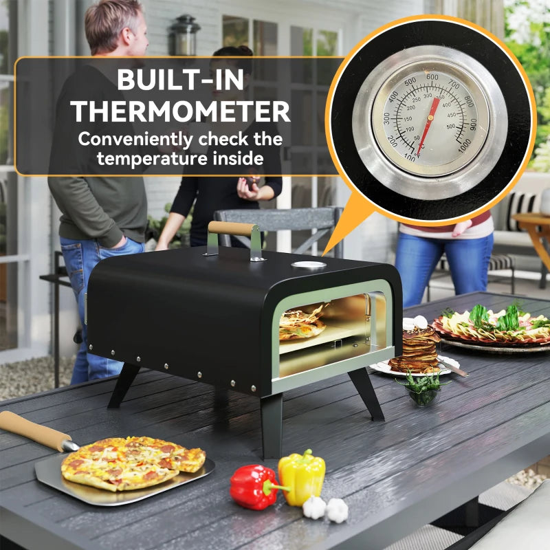Portable Outdoor Gas Pizza Oven with 12" Stone, Thermometer, Foldable Legs, and Accessories