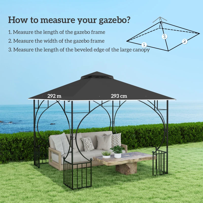 3mx3m Black Replacement Gazebo Canopy - Double Tier Roof Top for Garden, Patio, Outdoor Use (Top Only)