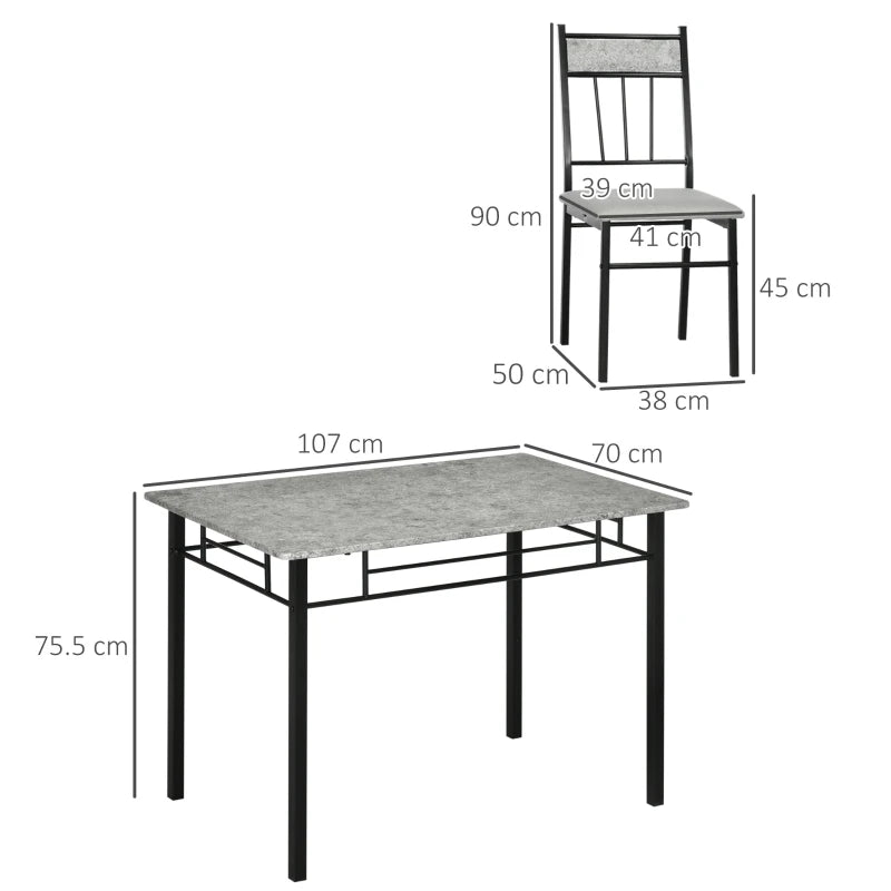 Elegant Five-Piece Grey and Black Marble Effect Dining Table Set for Modern Home Decor