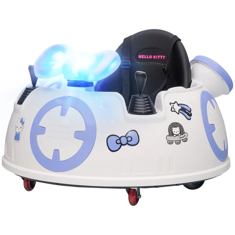 Hello Kitty Kids Ride On Bumper Car with Remote Control Joysticks Music Lights Safety Belt White