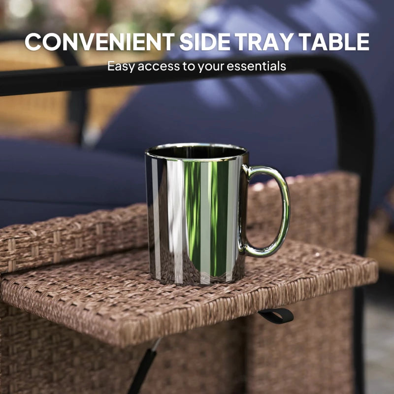 140° Reclining Rattan Armchair - Comfortable Brown and Blue Outdoor Lounge Chair