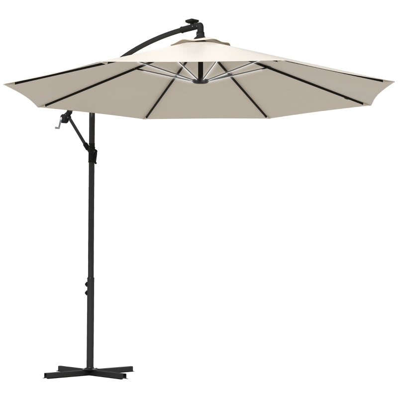 Beige 3m Solar LED Cantilever Parasol