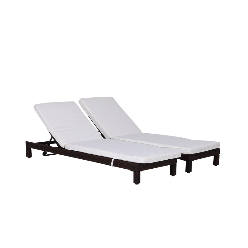 2 Seater Rattan Sun Lounger Set - Brown/Cream White