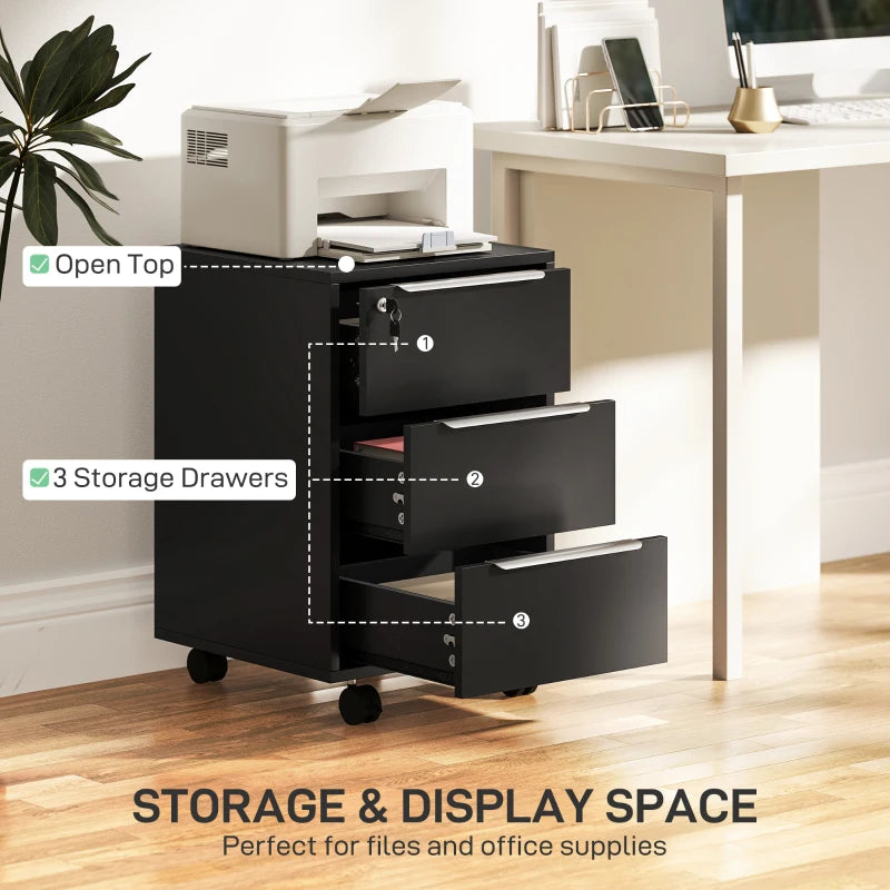 Secure Black Three-Drawer Locking Filing Cabinet for Home Office - Stylish Storage Solution for Documents and Files