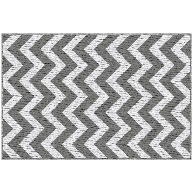 Reversible Outdoor Garden Rug 1.2 x 1.8m - Waterproof Grey and White Patio Carpet