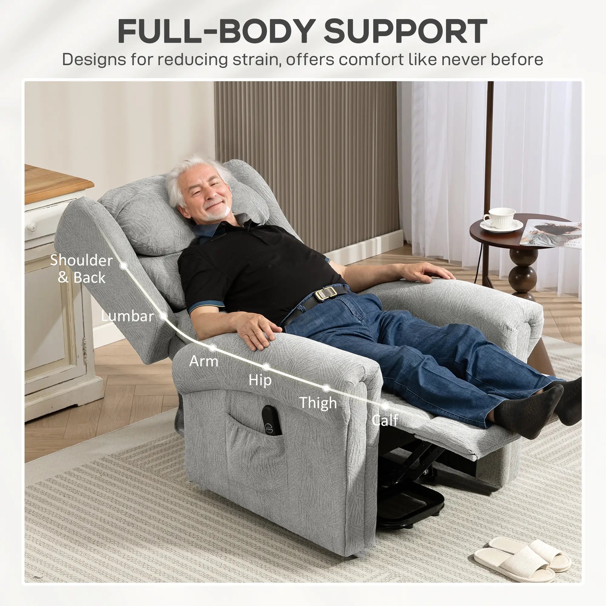 Velvet-Feel Electric Power Lift Recliner Chair for Elderly with USB Port, Remote & Footrest – Grey