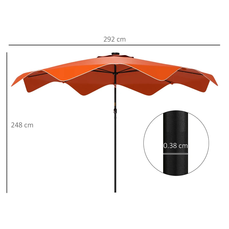 Orange Solar LED Patio Umbrella, Tilt & Crank, 3x3m