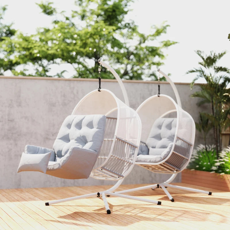 Light Grey Hanging Egg Chair with Stand, Cushions & Adjustable Height for Indoor Outdoor Use