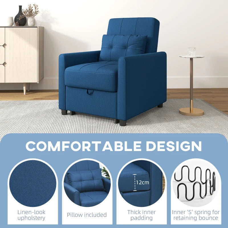 Linen-Look Blue Single Chair Bed for Stylish and Comfortable Seating Solutions