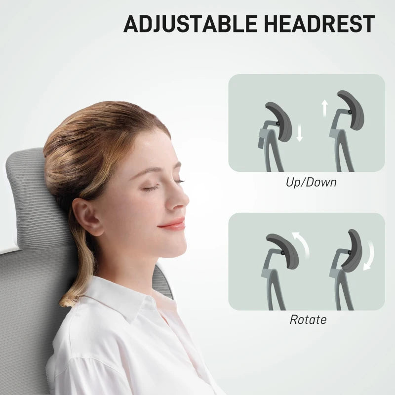 Ergonomic Executive Office Chair - High Back Mesh Desk Chair with Flip-Up Armrests, Rotatable Headrest & Adjustable Lumbar Support - Grey
