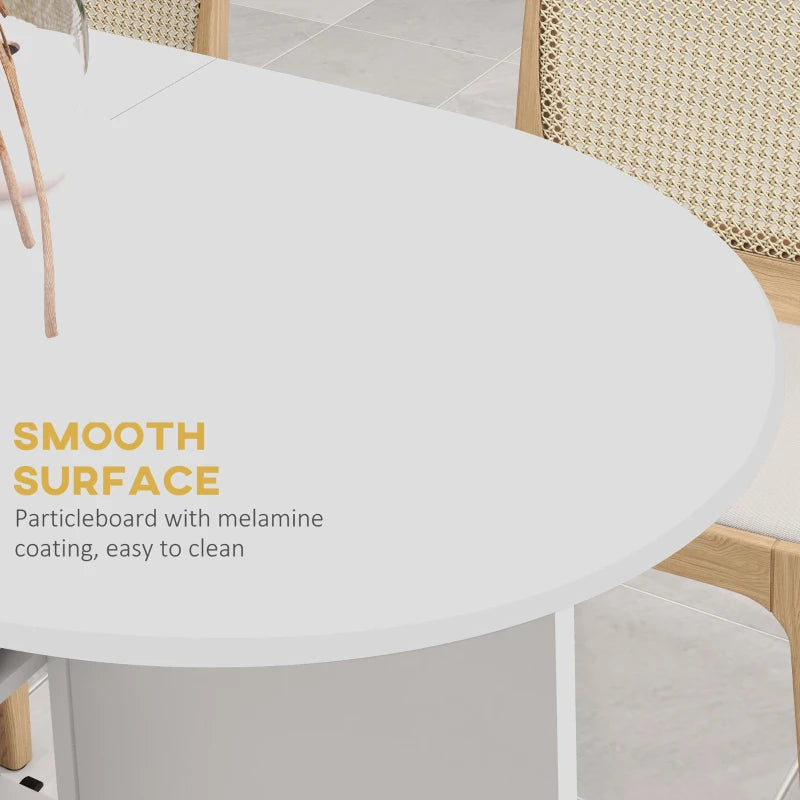 Versatile Four-Person Drop Leaf Dining Table on Wheels - Stylish White Finish for Space-Saving Dining Solutions