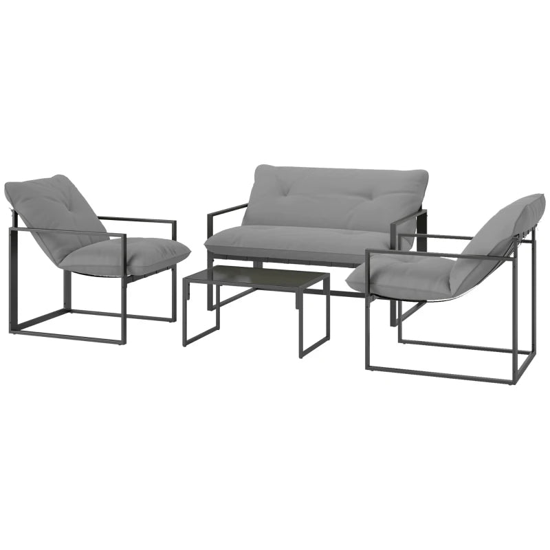 Four-Piece Relaxed Back Outdoor Dining Set in Black and Light Grey for Garden