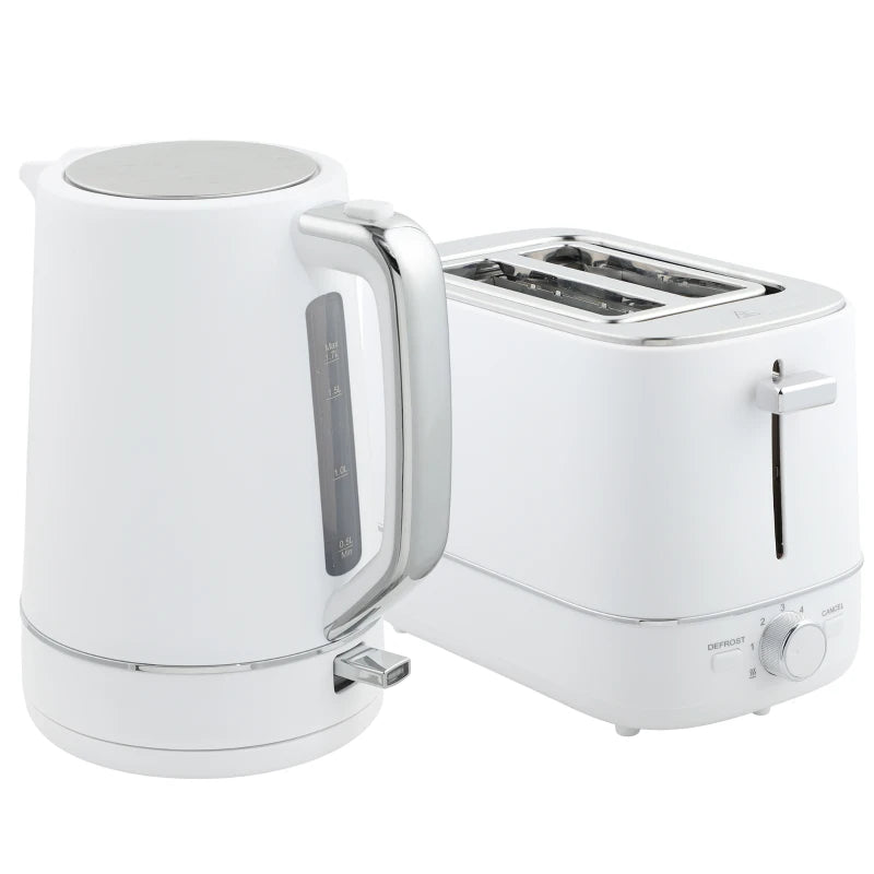 Premium 1.7L Fast Boil Kettle & 2-Slice Toaster Set - 3000W, 6 Browning Levels, Defrost & Reheat, Stylish White Kitchen Essentials