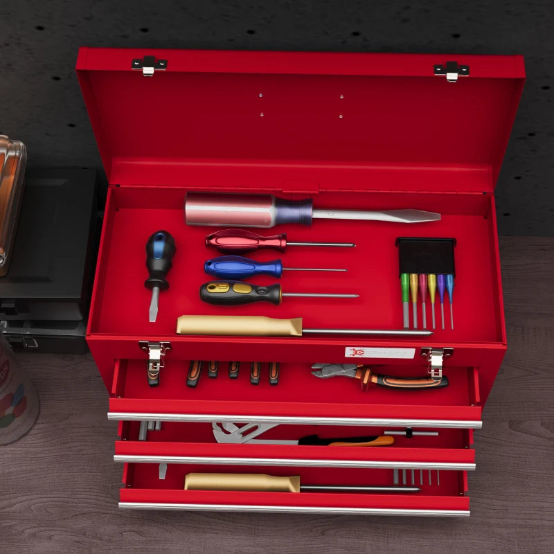 Lockable Metal Tool Box with 3 Drawers