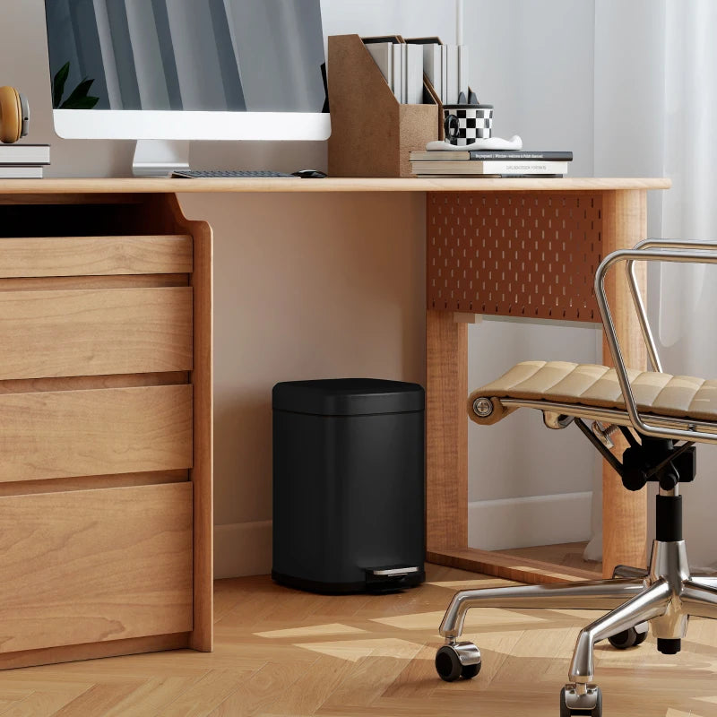 12L Modern Boxy Black Metal Kitchen Bin - Stylish Trash Can for Home Organization and Waste Management