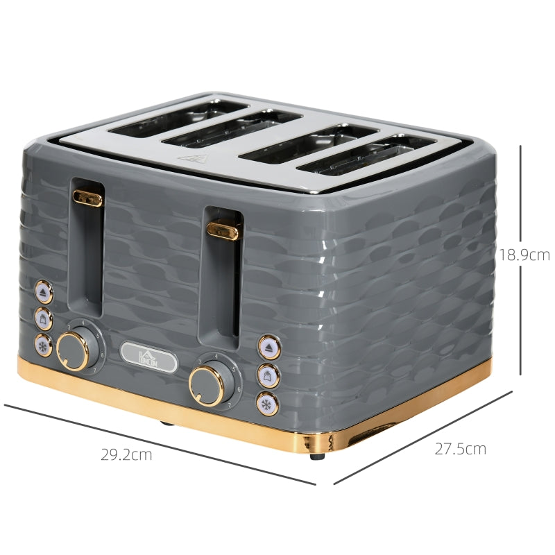 Premium Four-Slice Rippled Toaster in Stylish Grey - Perfect for Even Toasting and Modern Kitchens