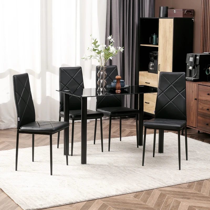 Stylish Set of 4 Black Faux Leather Dining Chairs - Modern Design for Home & Kitchen Decor