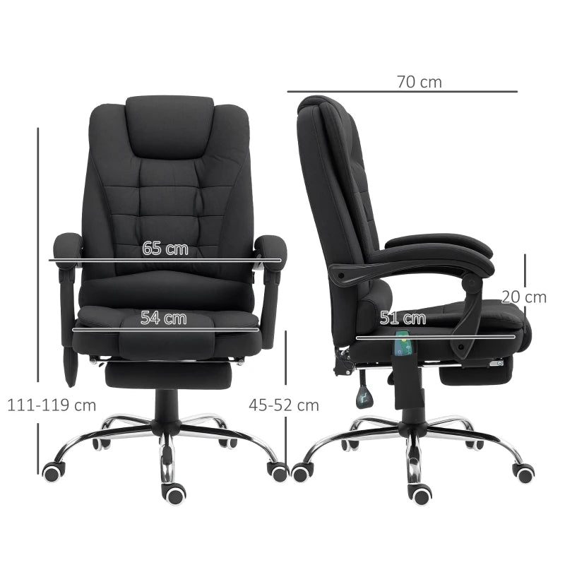 Vinsetto Black Office Chair with 6-Point Massage, Back Heat, Adjustable Footrest, Swivel Wheels & Reclining Feature