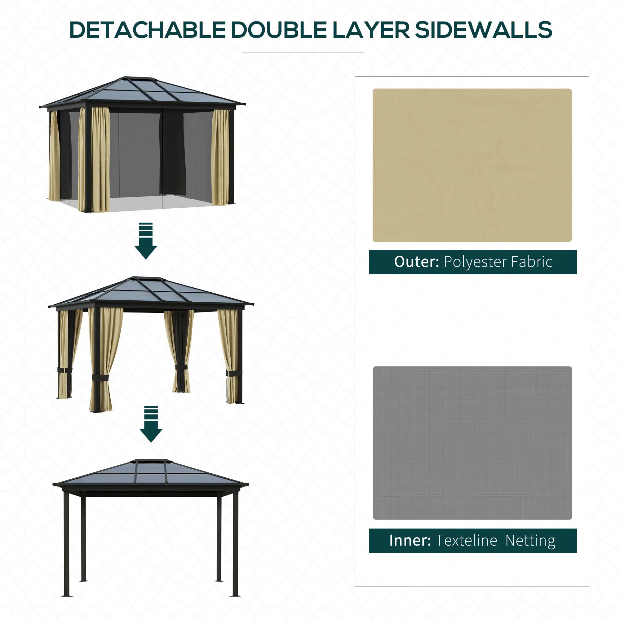 Brown 3m x 3.6m Garden Gazebo with Aluminium Structure, Insect Screens, and Drapes