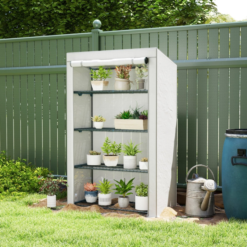 4 Tier Portable Mini Greenhouse - 110 x 50 x 171cm, Grey with Reinforced PE Cover and Roll-Up Door