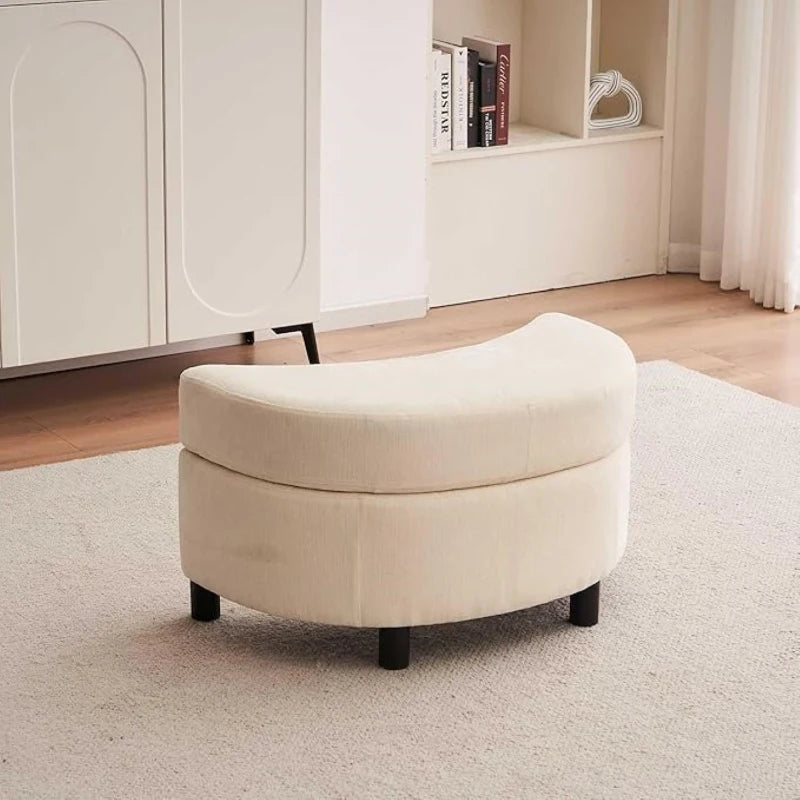 Ivory Chenille Swivel Armchair with Cushions and Ottoman Stool, 360° Recliner Sofa, 107L x 105W x 82H cm
