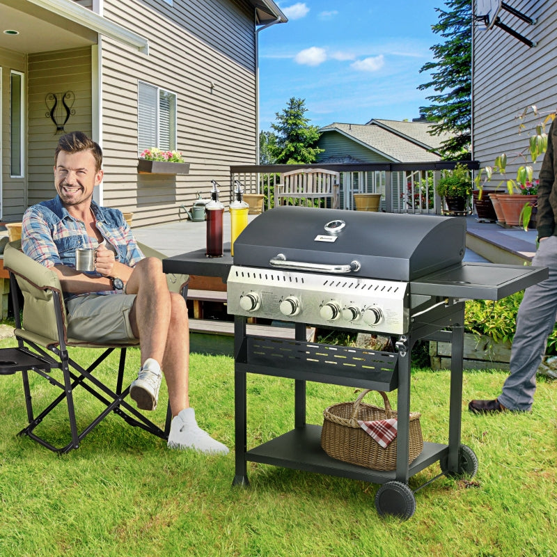 Black 5-Burner Steel Gas Grill with Thermometer