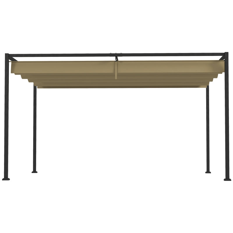 3m x 2m Khaki Pergola With Retractable Roof, Garden Gazebo Canopy Shelter for Outdoor