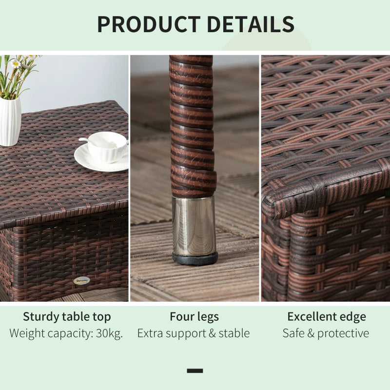 Brown Rattan Outdoor Side Table with Woven Top - Patio & Garden Furniture