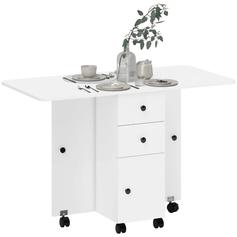 Multi-Storage White Drop Leaf Dining Table for Six - Space-Saving, Stylish Design for Modern Homes
