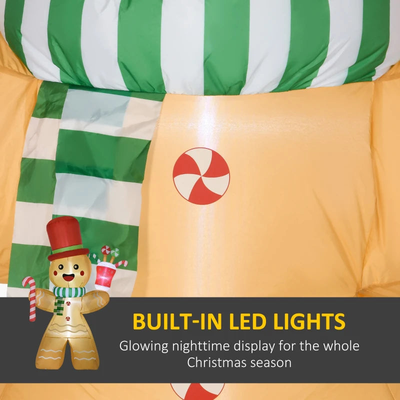 7.5ft Inflatable Gingerbread Man with Candy Cane & LED Lights - Outdoor Christmas Lawn Decoration for Parties & Holiday Displays