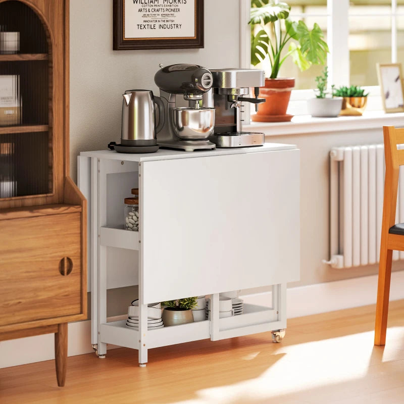 Stylish Four-Person Drop Leaf Table in White - Space-Saving Design for Dining Room or Kitchen