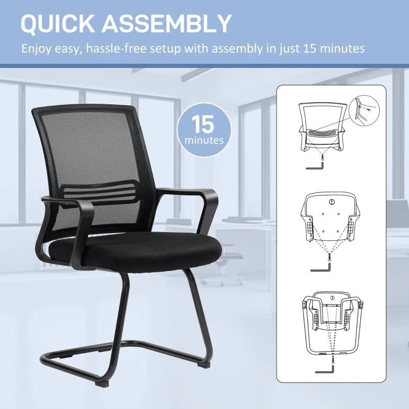Ergonomic Padded Office Chair with Sled Base for Home Conference Room and Waiting Areas Black