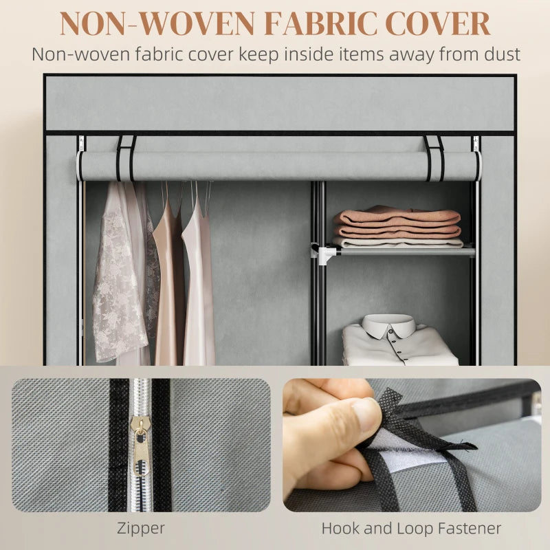 Portable Fabric Wardrobe with 6 Shelves and Hanging Rail Light Grey 103x43x162.5 cm