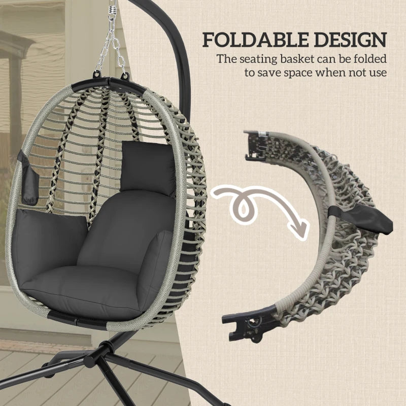 Outdoor Swing Chair - Dark Grey, Thick Padded Cushion, Foldable Metal Stand, Cup Holder, Indoor & Outdoor Use